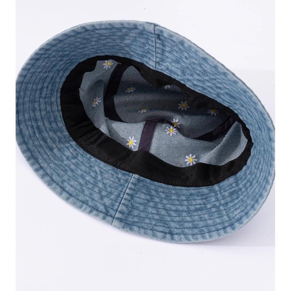 Boho Daisy Embroidered Denim Jean Bucket Hat - Picture 4 of 5